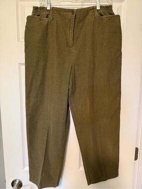 Karen Scott Olive Corduroy Relaxed-Fit Pants